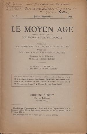 Imagen del vendedor de Le Moyen ge - Revue trimestrielle d'Histoire et de Philologie. - 3 Srie - Tome VI - N 3 a la venta por PRISCA