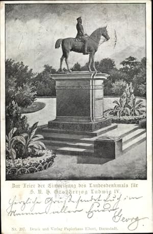 Bild des Verkufers fr Ansichtskarte / Postkarte Darmstadt in Hessen, Denkmal Ludwig IV. zum Verkauf von akpool GmbH