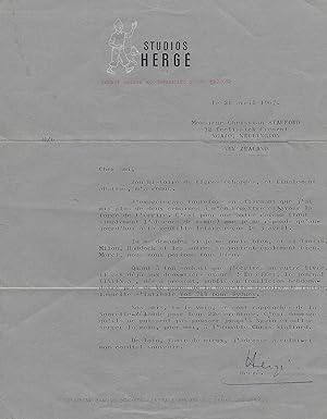 Image du vendeur pour Good Signed 1967 Letter By Herg, with Tintin Content mis en vente par Adam Andrusier Autographs ABA PADA