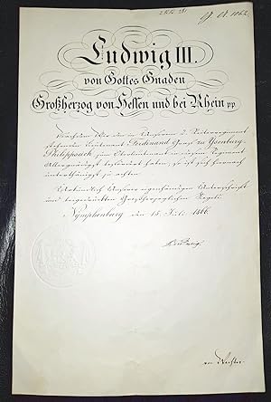 Ernennungsurkunde zum Oberleutnant für Ferdinand zu Ysenburg-Philippseich.