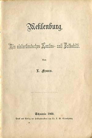 Bild des Verkufers fr Meklenburg. Ein niederdeutsches Landes- und Volksbild. zum Verkauf von Antiquariat & Buchhandlung Rose