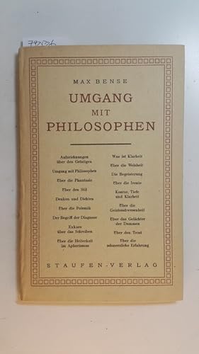 Bild des Verkufers fr Umgang mit Philosophen : Essays zum Verkauf von Gebrauchtbcherlogistik  H.J. Lauterbach