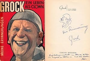 Bild des Verkufers fr Schweizer Clown (eigentlich Charles Adrien Wettach; 1880-1959): Zirkusausgabe seines Buches "Ein Leben als Clown" in Deutsch (Selbstverlag Cicus Grock 1953. Kl.-8. 221 S. OKart.) mit eigenh. Selbstkarikatur, Gruformel u. U. ("zur Erinnerung / Grock") auf dem Zwischentitel. zum Verkauf von Antiquariat Richard Husslein