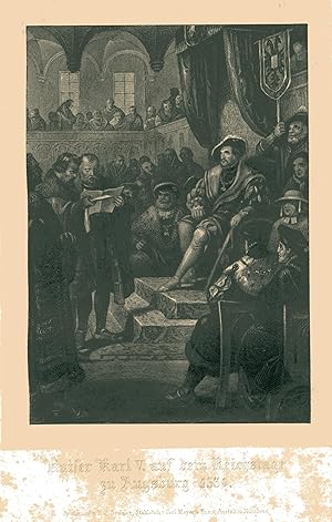Immagine del venditore per Kaiser Karl V. auf dem Reichstage zu Augsburg 1530. Original Stahlstich auf get�ntem Grund venduto da Antiquariat Kastanienhof