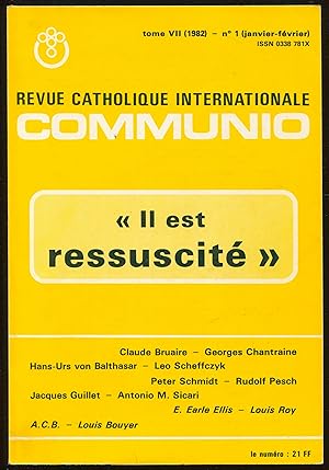 Imagen del vendedor de Revue catholique internationale Communio Tome VII (1982), n1 (janvier-fvrier) - "Il est ressuscit" a la venta por LibrairieLaLettre2
