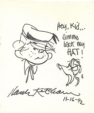 KETCHAM, HANK. Original Sketch Signed, Donald Duck with Dennis the Menace
