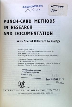 Seller image for Punch-Card Methods in Research and Documentation. With Special Reference to Biology; Library SCience and Documentation; Volume 2; for sale by books4less (Versandantiquariat Petra Gros GmbH & Co. KG)