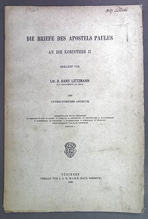 Bild des Verkufers fr Die Briefe des Apostels Paulus I: An die Korinther II. Handbuch zum Neuen Testament Dritter Band. zum Verkauf von books4less (Versandantiquariat Petra Gros GmbH & Co. KG)