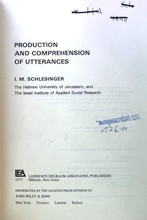 Bild des Verkufers fr Production and Comprehension of Utterances; zum Verkauf von books4less (Versandantiquariat Petra Gros GmbH & Co. KG)