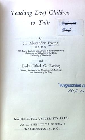 Imagen del vendedor de Teaching Deaf Children to Talk; a la venta por books4less (Versandantiquariat Petra Gros GmbH & Co. KG)