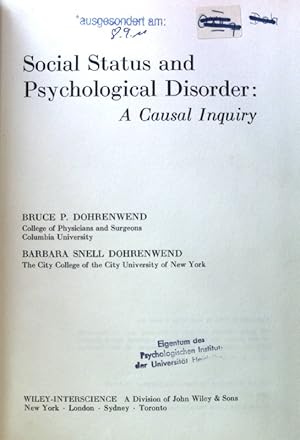 Immagine del venditore per Social Status and Psychological Disorder: A Causal Inquiry; Wiley Series on Psychological Disorders; venduto da books4less (Versandantiquariat Petra Gros GmbH & Co. KG)