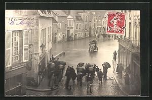 Carte postale Tonnerre, Inondations 1910, inondation in der Stadt 1910