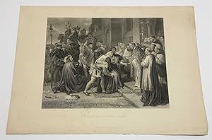 Wolsey at Leicester Abbey, Henry VIII 1873 Shakespeare Orig. Engraving