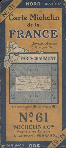 Immagine del venditore per Ancienne Carte Michelin n 61 : Paris - Chaumont. Carte au 200.000e. venduto da Librairie Et Ctera (et caetera) - Sophie Rosire