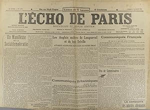 Immagine del venditore per L'cho de Paris. N 11670 du 29 juillet 1916. 29 juillet 1916. venduto da Librairie Et Ctera (et caetera) - Sophie Rosire