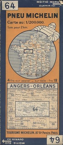 Ancienne Carte Michelin N° 64 : Angers - Orléans. Carte au 200.000e.