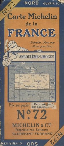 Ancienne Carte Michelin n° 72 : Angoulême - Limoges. Carte au 200.000e.