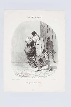 Lithographie originale en noir et blanc - Les Bons bourgeois - "Huit degrés au dessous de zéro"