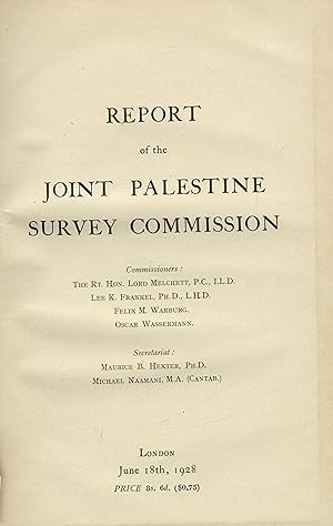 Image du vendeur pour Report of the Joint Palestine Survey Commission. mis en vente par FOLIOS LIMITED