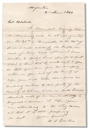 1840 Autograph Letter Signed by Burgess Sidney Gaither, North Carolina Whig politician and later ...