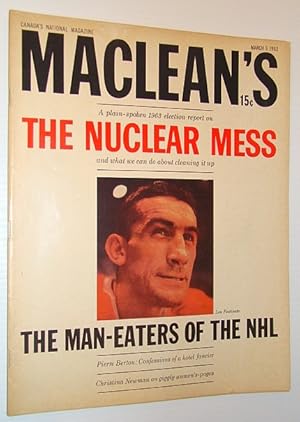 Bild des Verkufers fr Maclean's - Canada's National Magazine, March 9 1963 - Lou Fontinato Cover Photo zum Verkauf von RareNonFiction, IOBA