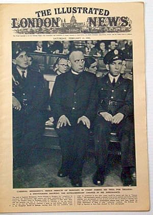 Seller image for The Illustrated London News, Saturday, February (Feb.) 12, 1949: Cover photo of Cardinal Mindszenty, Prince Primate of Hungary, During his Trial for Treason for sale by RareNonFiction, IOBA