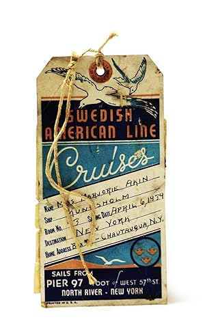Seller image for Swedish American Line 1939 Baggage Tag - Used on the MS Kungsholm Enroute to New York City for sale by RareNonFiction, IOBA