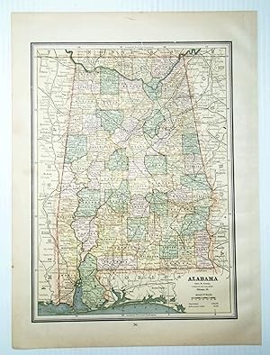 1889 Color Map of the State of Alabama