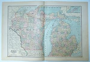 1889 Color Map of Wisconsin and Michigan