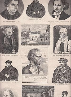 Luther und seine Zeitgenossen. 12 Abbildungen auf einem Blatt. Zeigt: Martin und Katharina Luther...