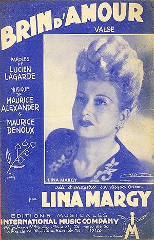 "BRIN D'AMOUR par Lina MARGY" Paroles de Lucien LAGARDE / Musique de Maurice ALEXANDER & Maurice ...