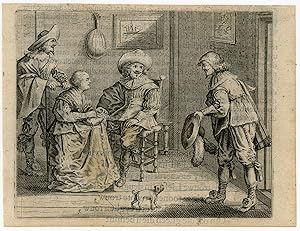 Antique Print-GENRE-MARRIAGE-WOMAN CHOOSES HER HUSBAND-Savery-ca. 1644
