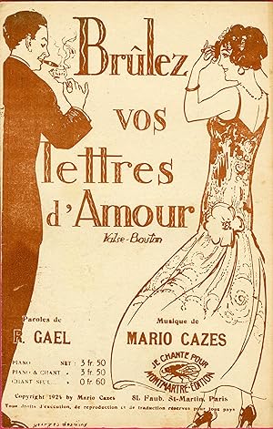 "BRÛLEZ VOS LETTRES D'AMOUR " Paroles de Roland GAËL / Musique de Mario CAZES / Partition origina...