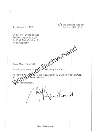 Seller image for Original Autograph signed Letter by Nigel Hawthorne (1929-2001) actor /// Autograph signiert signed signee for sale by Antiquariat im Kaiserviertel | Wimbauer Buchversand