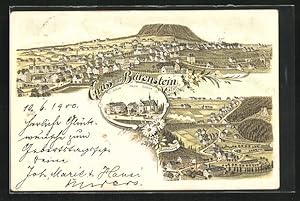 Lithographie Bärenstein, Kühberg, Schule, Pfarre, Kirche, Gesamtansicht