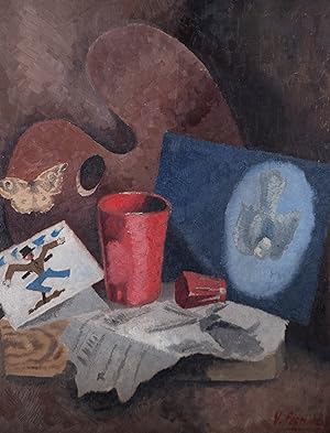 Style of Victor Pasmore CBE (1908â"1998) - Mid 20thC Oil, Red Cup Still Life