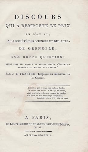 Seller image for Discours qui a remport le prix en l'an XI, for sale by LIBRAIRIE CHAMONAL