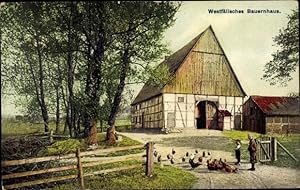 Ansichtskarte / Postkarte Westfälisches Bauernhaus, Hühner