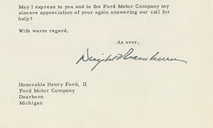 Immagine del venditore per The First Major Cuban Refugee Program: With Just Four Days Left in Office, President Dwight D. Eisenhower Thanks Henry Ford II for Lending Senior Ford Motor Company Personnel to Establish and Run the Cuban Refugee Emergency Center, and ?making its work a success.? (By the time this letter was written - in the two years after the Cuban Revolution - over 50,000 Cubans fled and needed to establish new homes in the United States, a huge undertaking) venduto da The Raab Collection