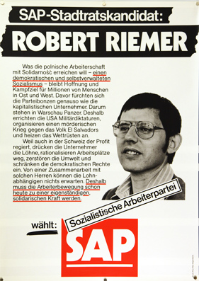 Plakat - SAP Stadtratskandidat Robert Riemer. Siebdruck.