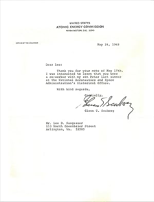 TYPED LETTER SIGNED BY GLENN SEABORG, CHAIRMAN OF THE ATOMIC ENERGY COMMISSION