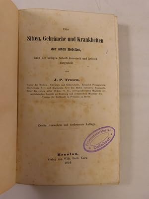 Imagen del vendedor de Die Sitten, Gebruche und Krankheiten der alten Hebrer, nach der heiligen Schrift historisch und kritisch dargestellt. a la venta por Antiquariat Bookfarm