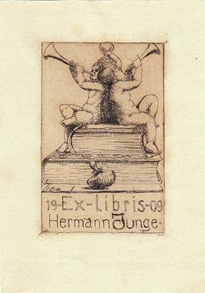 Immagine del venditore per Ex-Libris Hermann Junge. Drei posaunende Putti auf Bchern. venduto da Antiquariat  Braun