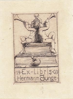 Immagine del venditore per Ex-Libris Hermann Junge. Drei posaunende Putti auf Bchern. venduto da Antiquariat  Braun