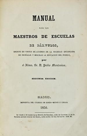 Imagen del vendedor de MANUAL PARA LOS MAESTROS DE ESCUELAS DE PRVULOS. a la venta por Livraria Castro e Silva