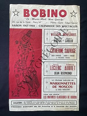 AFFICHE BOBINO SAISON 1967-1968-CALENDRIER DES SPECTACLES