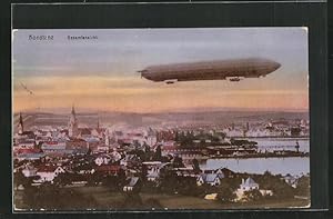 Ansichtskarte Konstanz, Gesamtansicht mit Zeppelin