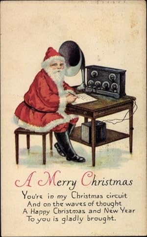 Ansichtskarte / Postkarte Frohe Weihnachten, Weihnachtsmann am Funkgerät