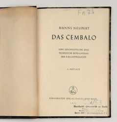 Hanns Neupert : Das Cembalo. - Eine geschichtliche und technische Betrachtung der Kielinstrumente.