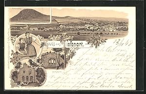 Lithographie Tiefenort, Burgruine, Burgkeller, Gesamtansicht mit Creienberg